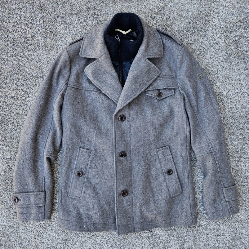 Hugo Boss Orange Wool Field Jacket Heavy Warm Coat Gray Blue Mens Size 42R